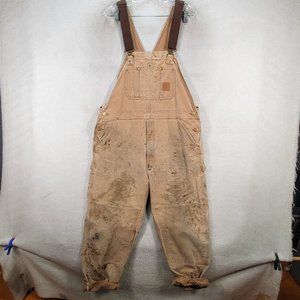 Vintage Carhartt Brown Denim Double Bib 14806 Double Knee Distressed Overalls